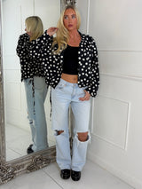 Button Up Oversized Polka Dot Lightweight Jacket - Black