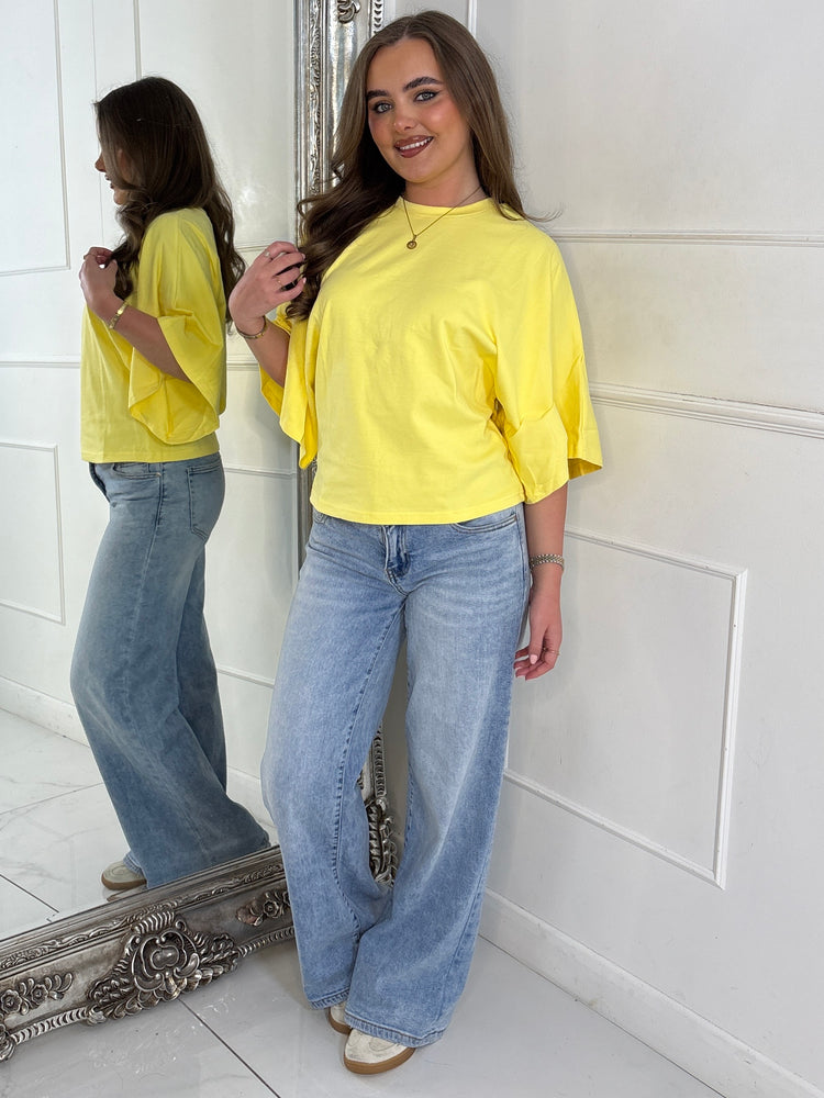 Baggy Oversized Cinch Waist T-Shirt - Yellow