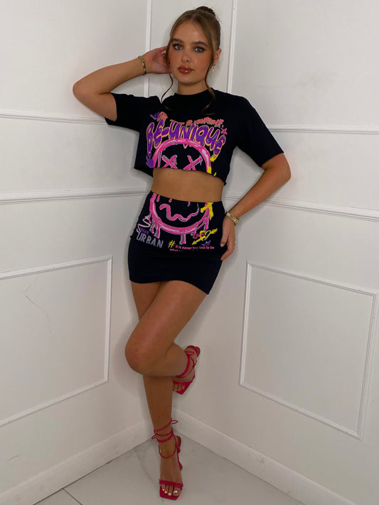 Be Unique Print T-Shirt Co-Ord - Black