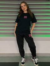 Miskyra Embroidered T-Shirt & Jogger Set - Black
