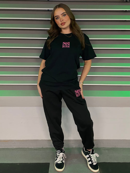 Miskyra Embroidered T-Shirt & Jogger Set - Black