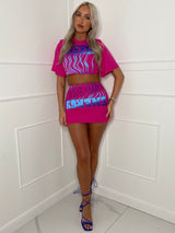 Cropped T-Shirt Co-ord - Hot Pink Energy Print