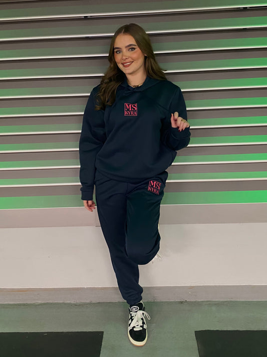 Miskyra Embroidered Hoodie & Jogger Set - Navy