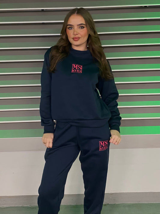 Miskyra Embroidered Sweatshirt & Jogger Set - Navy