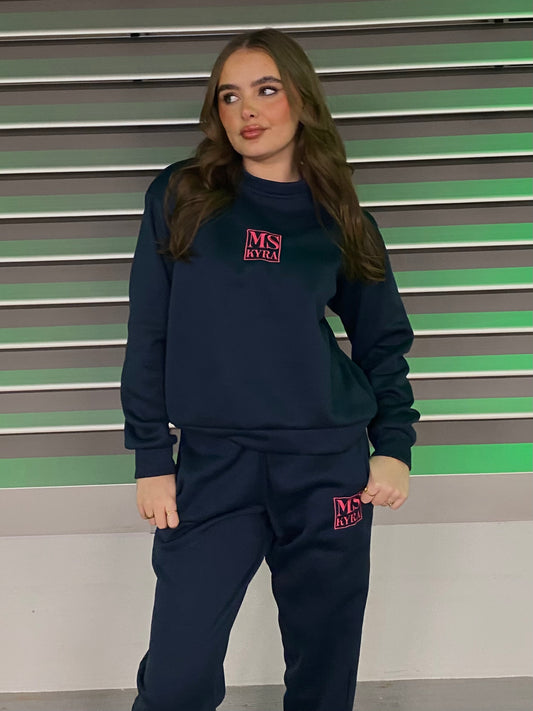 Miskyra Embroidered Sweatshirt & Jogger Set - Navy