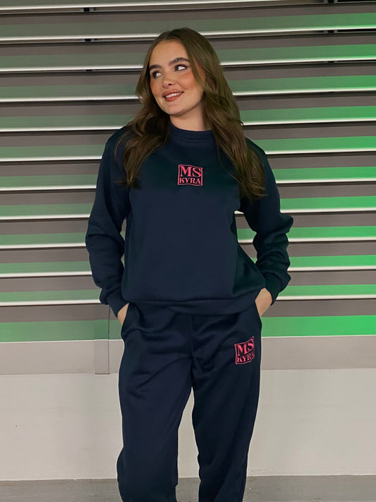 Miskyra Embroidered Sweatshirt & Jogger Set - Navy