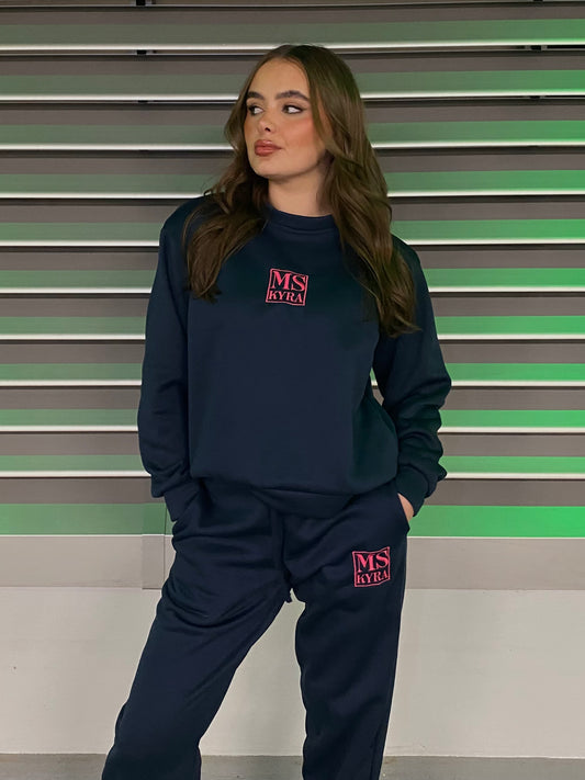 Miskyra Embroidered Sweatshirt & Jogger Set - Navy