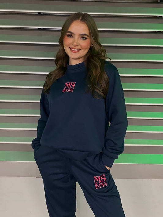 Miskyra Embroidered Sweatshirt & Jogger Set - Navy