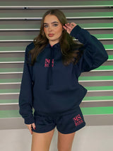 Miskyra Embroidered Hoodie & Shorts Set - Navy