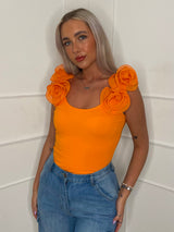 Flower Detail Bodysuit - Orange