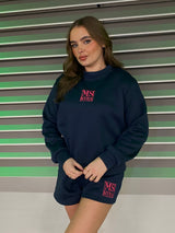 Miskyra Embroidered Sweatshirt & Shorts Set - Navy