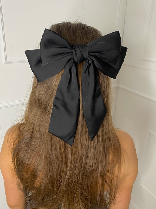 Large Hair Bow - Double Fabric Black satin