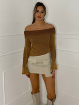 Thick Knit Fold Over Asymmetric Top - Brown