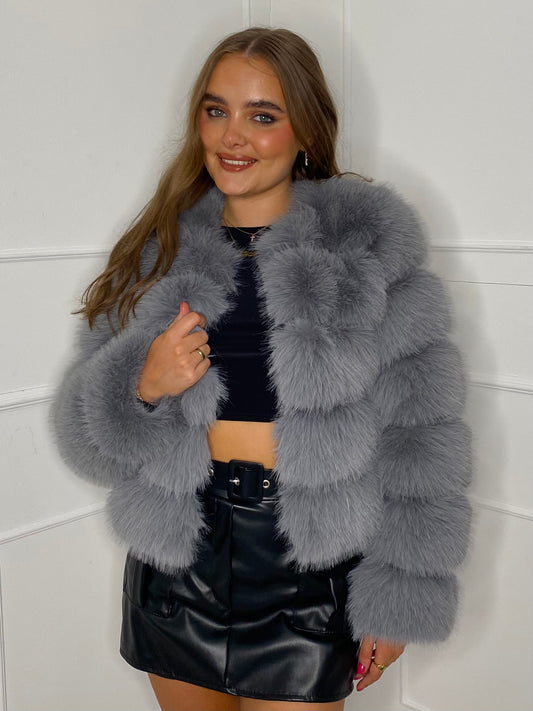 Faux Fur Jacket- Grey