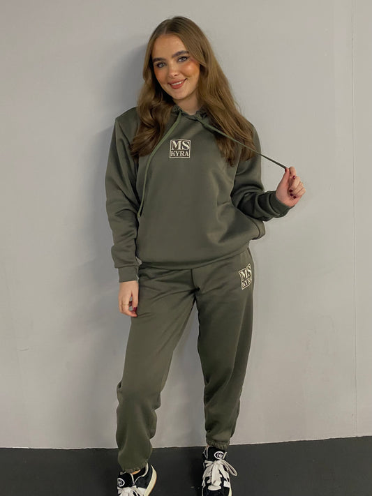 Miskyra Embroidered Hoodie & Jogger Set - Khaki