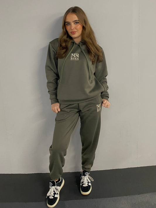 Miskyra Embroidered Hoodie & Jogger Set - Khaki