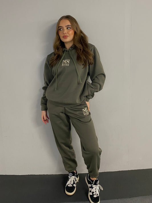 Miskyra Embroidered Hoodie & Jogger Set - Khaki