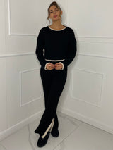 Oversized Knitted Loungeset - Black/Cream