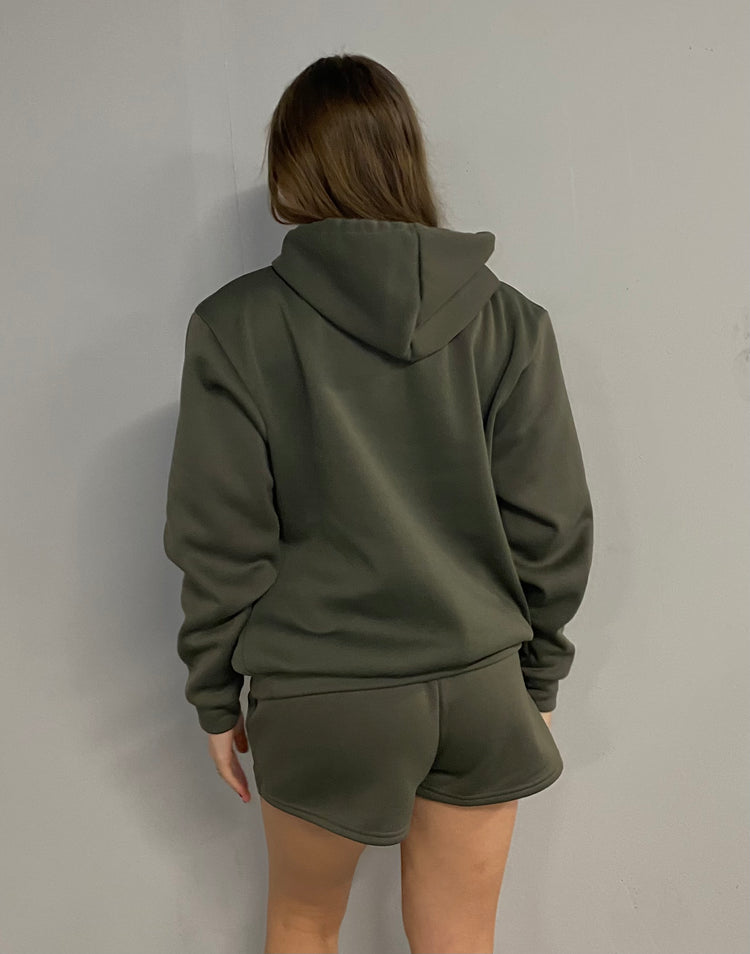 Miskyra Embroidered Hoodie & Shorts Set - Khaki