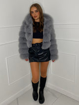 Hooded Faux Fur Jacket- Grey