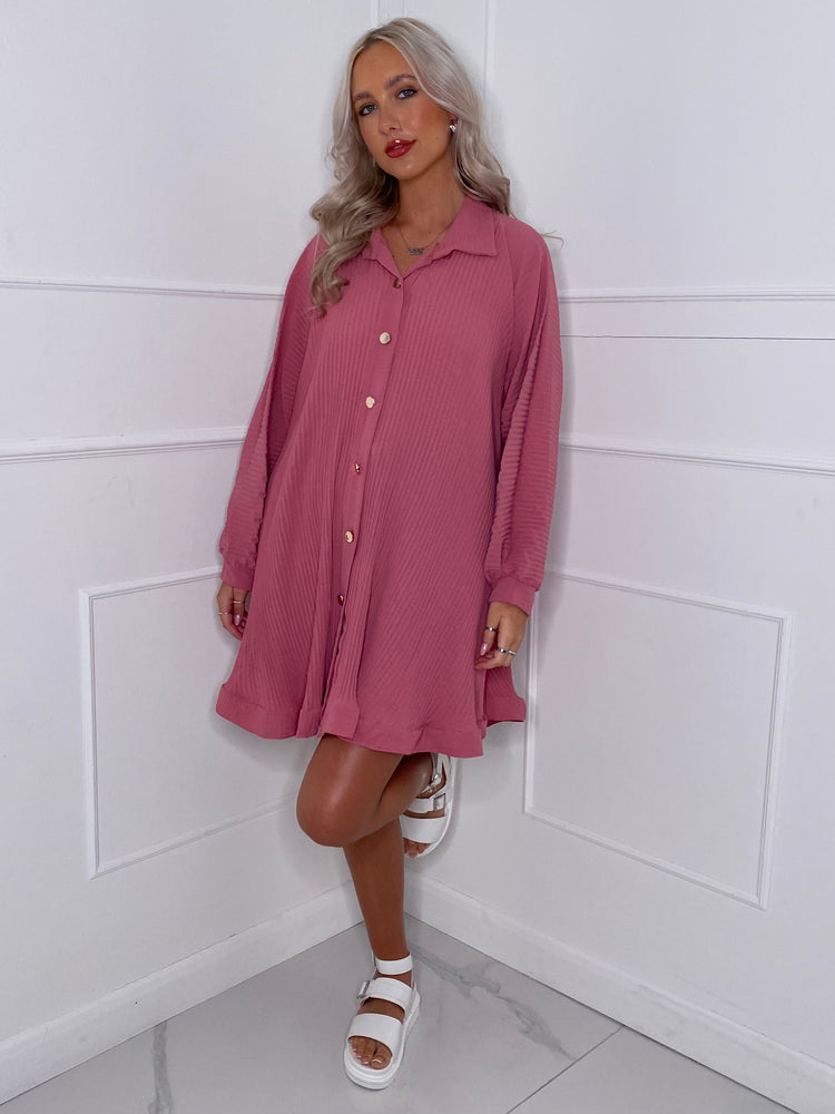 Long Sleeve Pleated Frill Detail Shirt - Dusty Pink