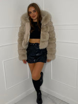 Hooded Faux Fur Jacket- Cream