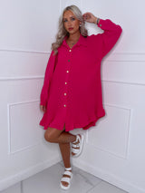 Long Sleeve Pleated Frill Detail Shirt - Pink