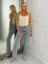 Front Pocket Detail Wide Leg Jeans - Light Grey