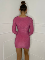 Cowl Neck Glitter Dress - Pink