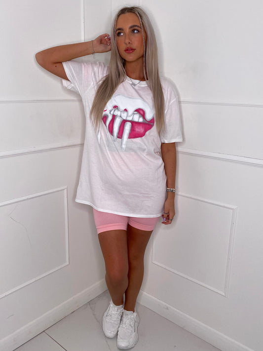 Lip Drip Print T-Shirt - White