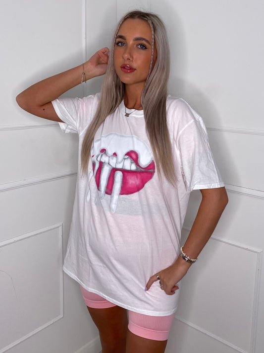 Lip Drip Print T-Shirt - White