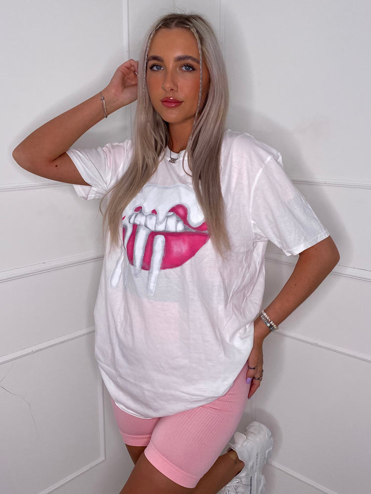 Lip Drip Print T-Shirt - White