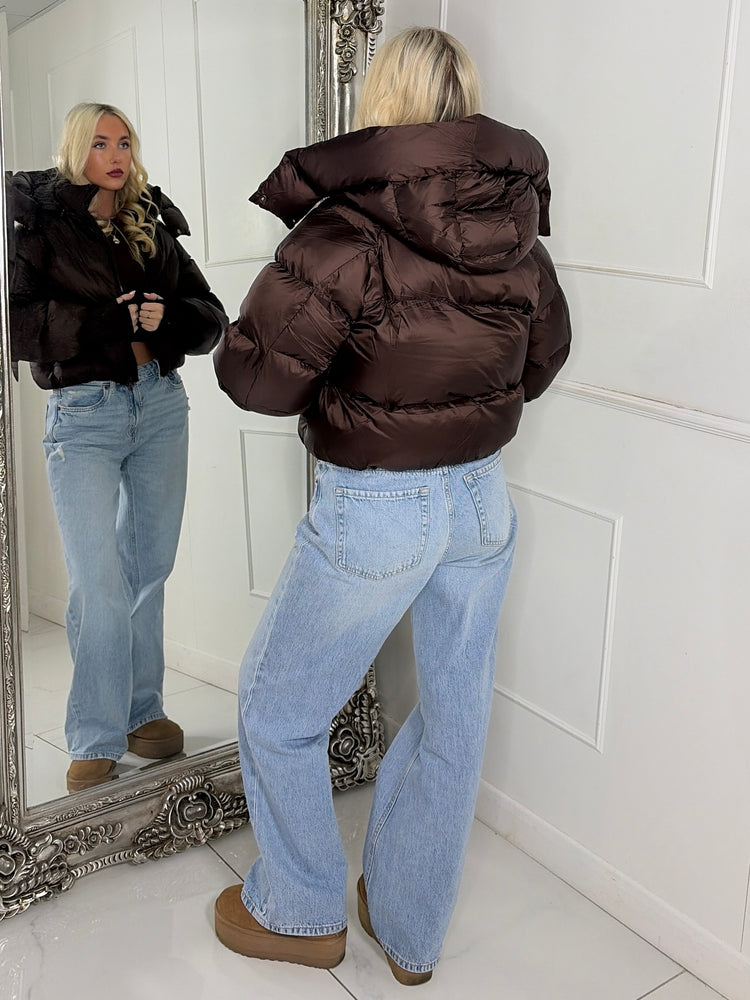 Puffer Coat With Detachable Hood - Chocolate Brown