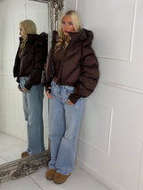Puffer Coat With Detachable Hood - Chocolate Brown
