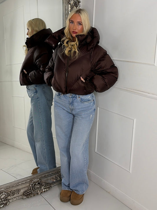 Puffer Coat With Detachable Hood - Chocolate Brown