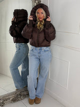 Puffer Coat With Detachable Hood - Chocolate Brown