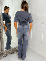 VIRAL Cinch Waist T-Shirt - Charcoal Grey