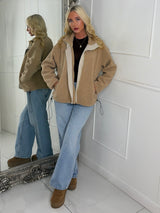 Teddy Zip Up Fleece Jacket - Beige