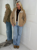 Teddy Zip Up Fleece Jacket - Beige