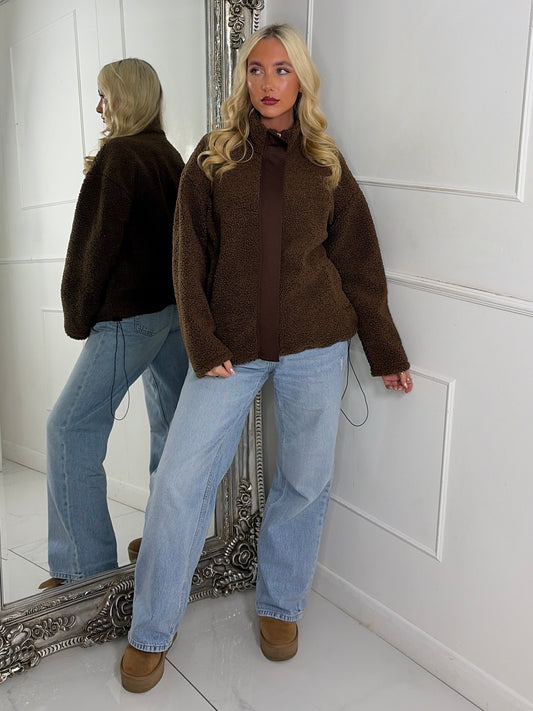Teddy Zip Up Fleece Jacket - Brown