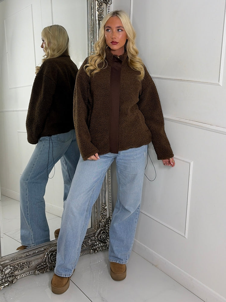 Teddy Zip Up Fleece Jacket - Brown