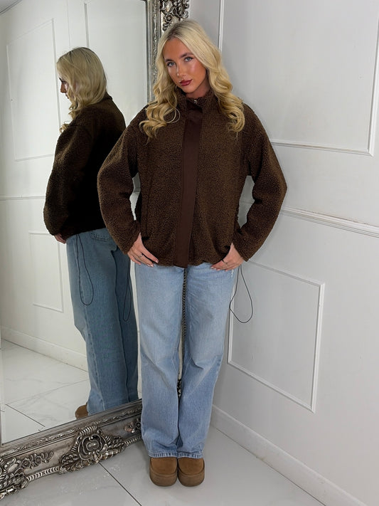 Teddy Zip Up Fleece Jacket - Brown
