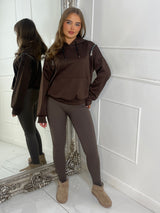 Shoulder Zip Detail Lightweight Hoodie - Brown
