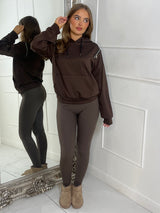 Shoulder Zip Detail Lightweight Hoodie - Brown