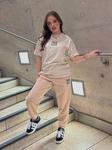 Miskyra Embroidered T-Shirt & Jogger Set - Stone