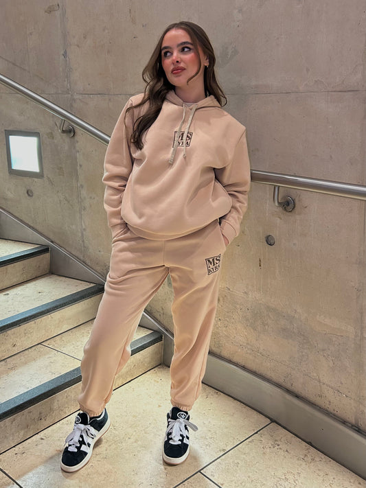 Miskyra Embroidered Hoodie & Jogger Set - Stone