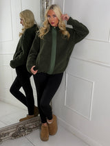 Teddy Zip Up Fleece Jacket - Khaki