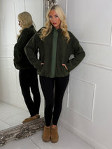 Teddy Zip Up Fleece Jacket - Khaki