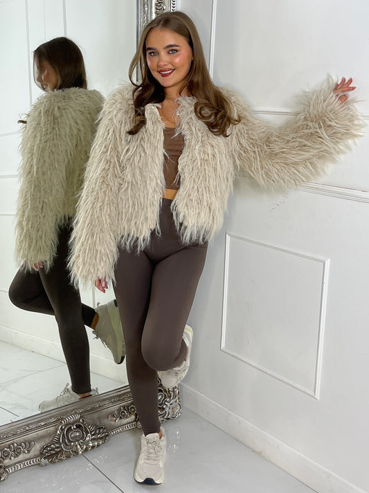 Shaggy Faux Fur Jacket - Cream