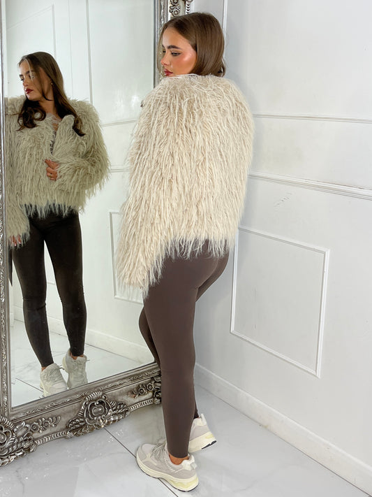 Shaggy Faux Fur Jacket - Cream